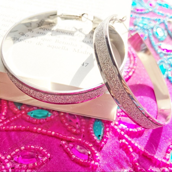Alquimia Jewelry - SILVER LARGE DIAMOND PAVE HOOPS